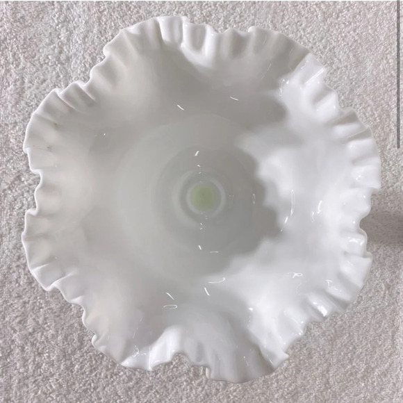 Vintage Fenton Milk Glass Hobnail Ruffle Edge Pedestal Compote Candle Holder - Picture 2 of 15